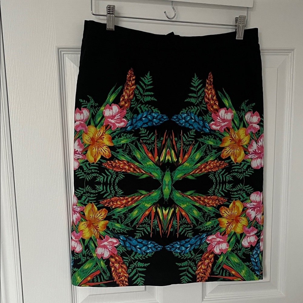 Black Floral Tropical Pencil Skirt